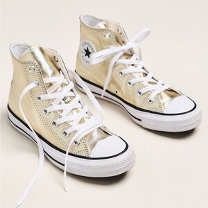 Converse Gold and White High-Top Sneakers